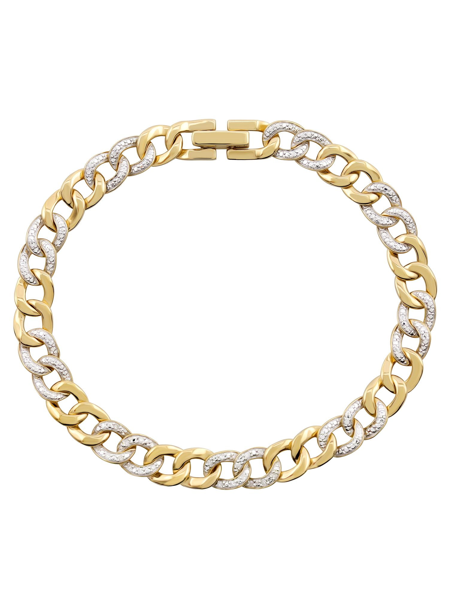 Brilliance Fine Jewelry Link Bracelet with 0.10 Carat T.W.Diamond in Sterling Silver and 14K Yellow Gold Plate For Women