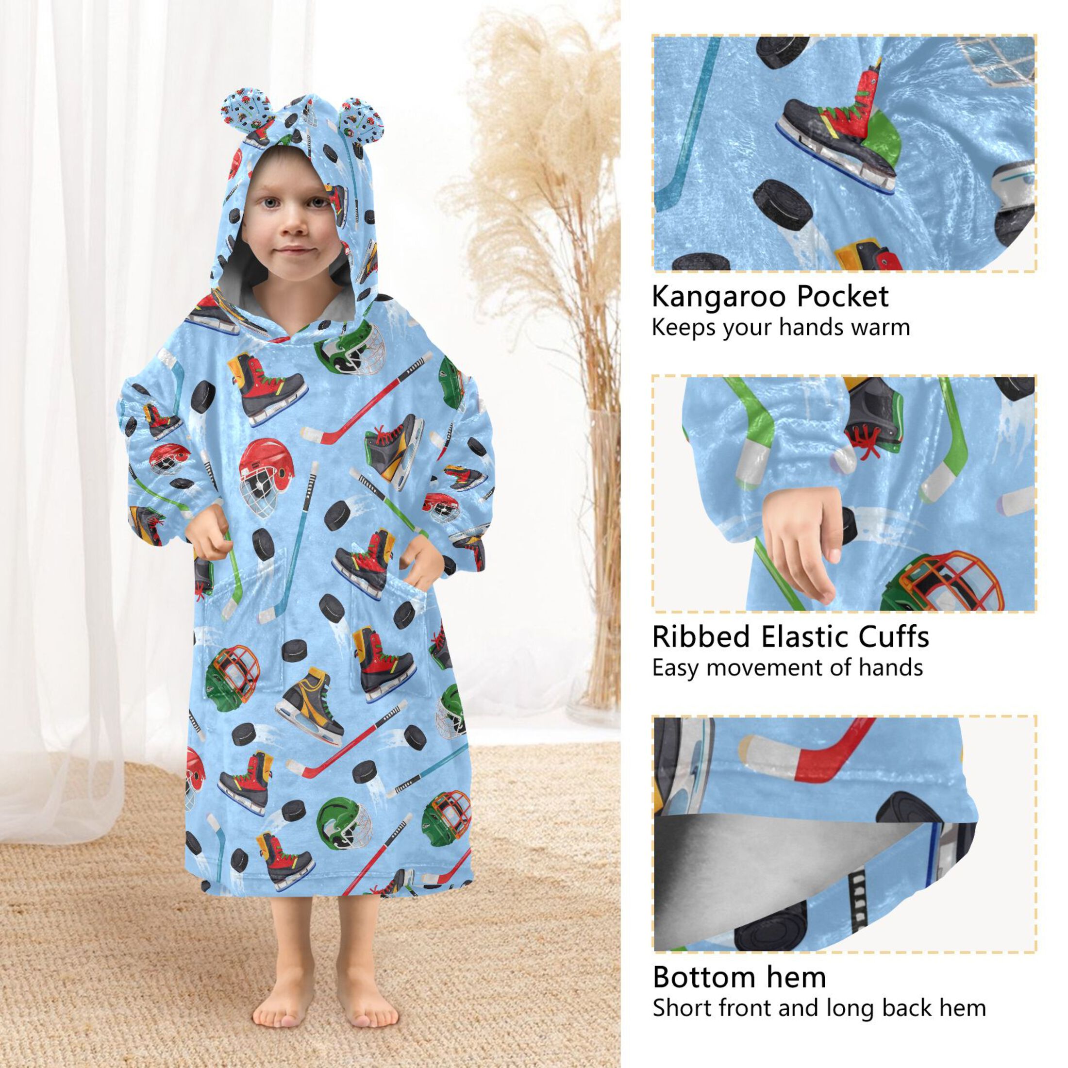 joogoo Wearable Blanket Hockey Player Items Hoodie for Oversized Sherpa Hooded 3-14 YR M