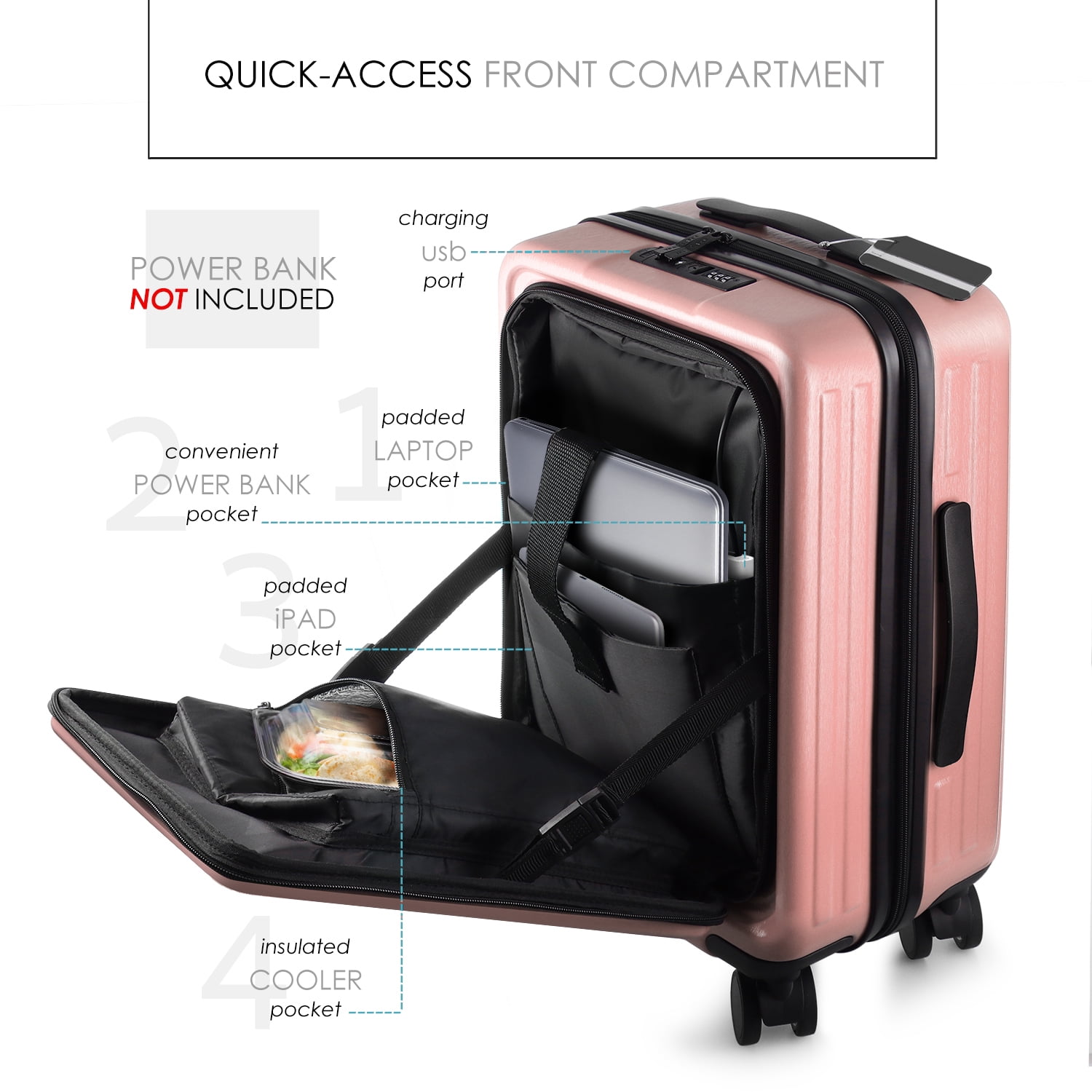 StorageBud 22" Hardside Carry On Luggage 22x14x9 Airline Approved and Expandable Luggage, Front Pocket Luggage Set Spinner Suitcase Set, Pink