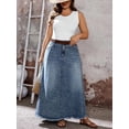 thumbnail image 5 of Women's Pocketed Button Maxi Skirt, A-Line Long Denim Bottom, Casual Daily Commute Layering Outfit, 5 of 5