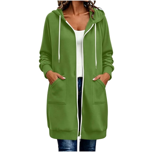 yillto Womens Long Jacket Hoodie Sweatshirts Full Zip up Comfy Warm Fashion Fall Casual Coats with Pockets