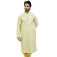 thumbnail image 3 of Atasi Men's Beige Khadi Cotton Long Kurta Shirt Indian Ethnic Wear-Small, 3 of 8