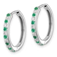 thumbnail image 2 of Primal Gold 14 Karat White Gold Diamond and Emerald Hinged Hoop Earrings, 2 of 4