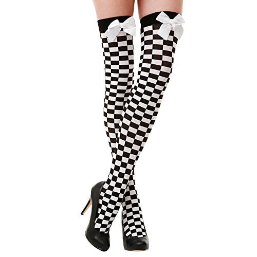 Black /& White Checker Thigh-High Halloween Adult Women/'s Cosplay Costume Tights