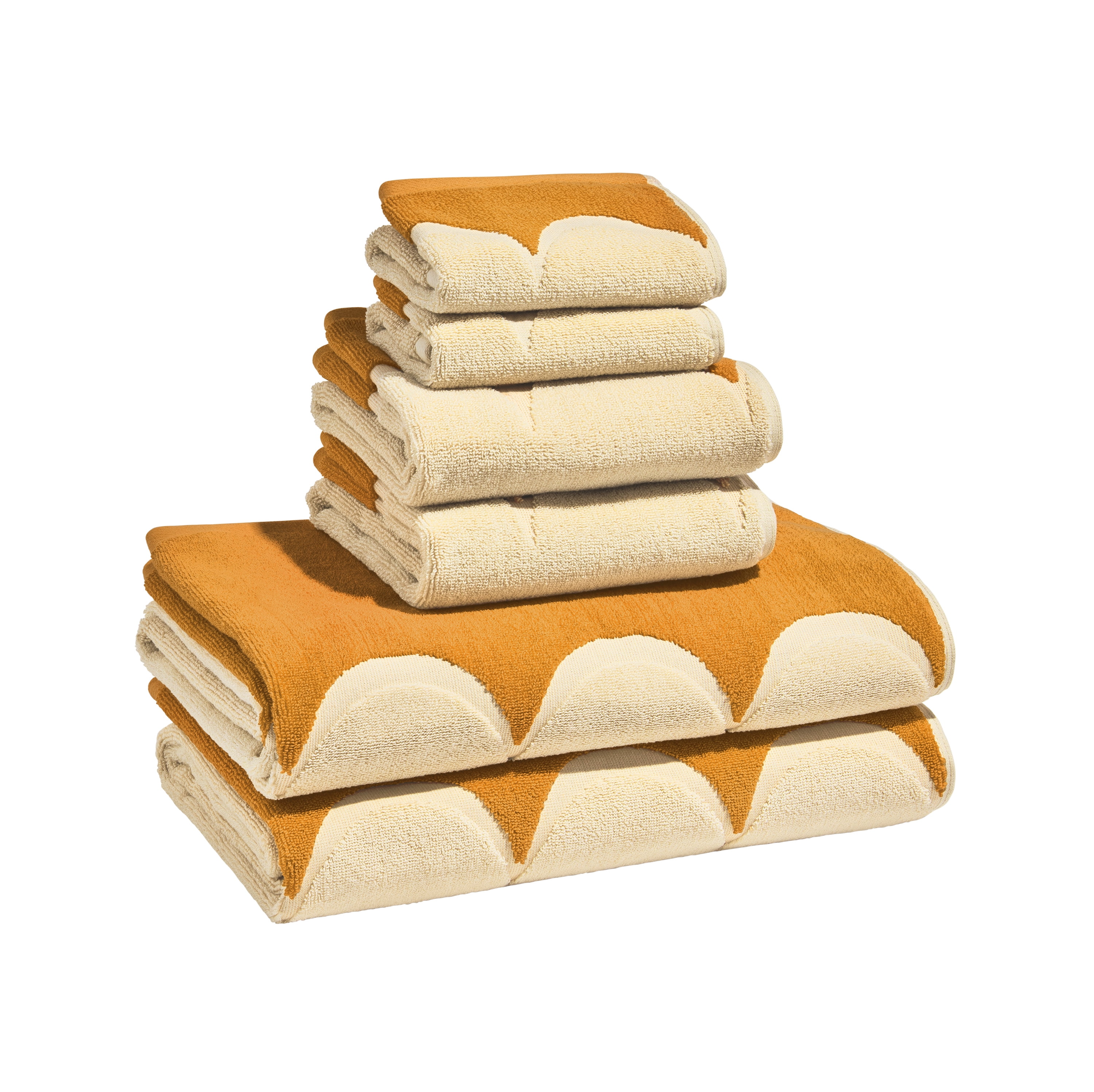Beautiful by Drew Barrymore 6-Piece Scallop Bath Towel Set, Soft 100% Cotton, Yellow