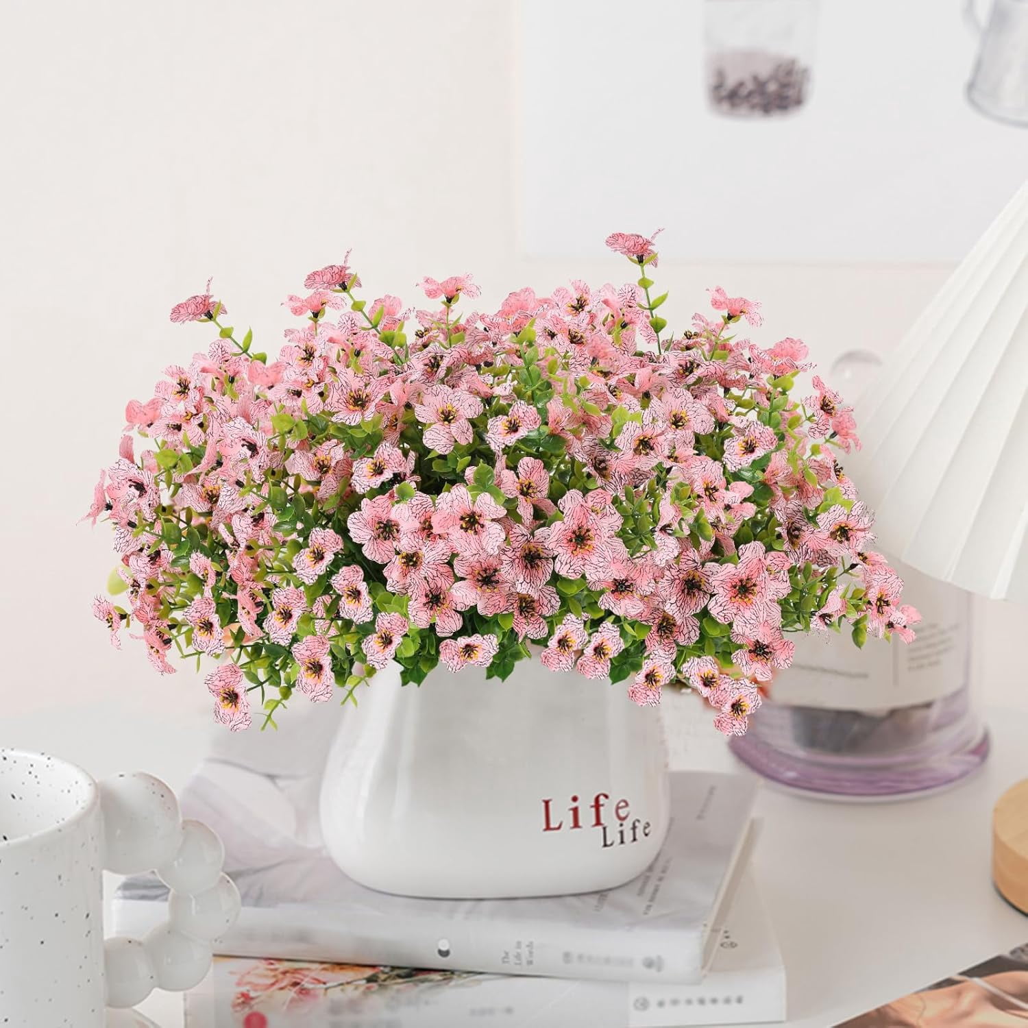 ZOELNIC 12 Bundles Artificial Fake Flowers Outdoors, Realistic UV Resistant Faux Plants with Silk Flowers for Outside Planters Window Box Front Porch Summer Decoration