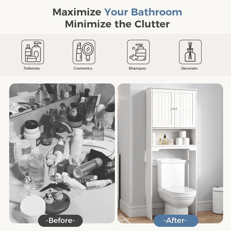 Gianna Wooden Over-the-Toilet Storage Rack, Bathroom Organizer Shelf for Toilet & Towels, Freestanding Toilet Shelf，White