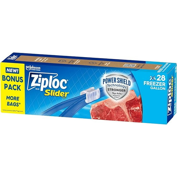Ziploc Gallon Food Storage Freezer Slider Bags, Power Shield Technology for More Durability, 28 Bags Total