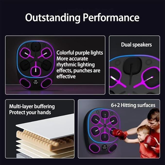 RKXQT Music Boxing Machine, Wall Mounted Boxing Machine 8 Target with Gloves, Volume 30 Levels, Supports Bluetooth, Smart Bluetooth Boxing Pad Wall Mounted for Home, Gym, Indoor