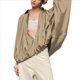 thumbnail image 2 of Chaqueta Abullonada para Mujer, Casual, con Mangas de Murciélago, Cuello Solapa, Cremallera, Chaquetas Urbanas Plisadas de Gran Tamaño Caqui S, 2 of 10