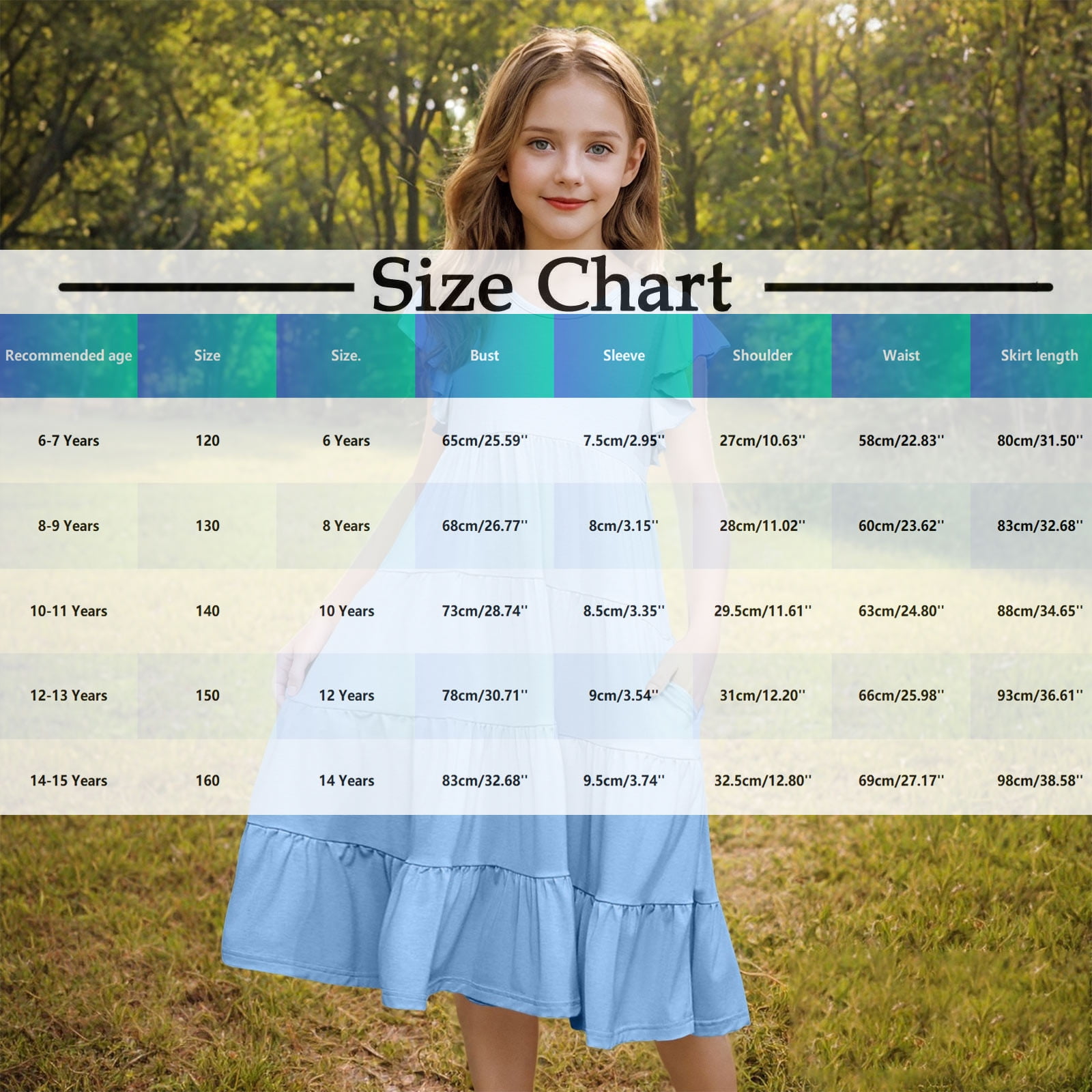 Midi Dresses for Teen Girls Size 6-15 Ruffle Cap Sleeve Sundresses Kids Trendy Gradient Printed Crew Neck Layered Summer Beach Dress