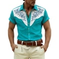 thumbnail image 3 of Shirts for Men Short Sleeve Western Style Print Lapel Casual Summer Top Mint Green XXXXL, 3 of 5