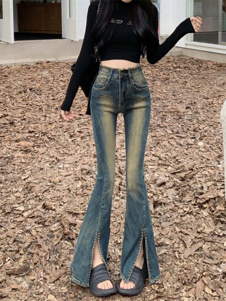 Women's Y2k Flare Jeans Harajuku Korean Baggy Denim Trousers