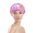 thumbnail image 3 of YFYANG Women's Double Waterproof Shower Cap, Pink Love Watercolor Reusable Hair Cap for All Hair Styles and Head Sizes, 3 of 9