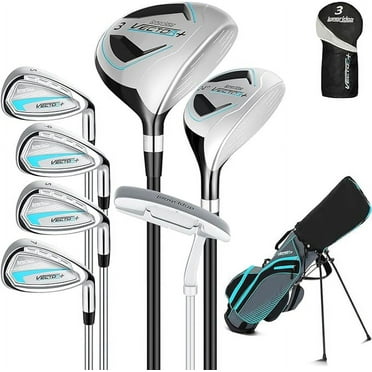 XDriveMax 8 Pieces Complete Womens Golf Club Set Left Hand for Women Includes Stand Bag with Rain Hood, 3# Fairway Wood with Head Covers, 5# Hybrid, 5#, 7#, 9# S# Irons and Putter