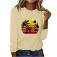 thumbnail image 4 of IROINNID Pink Tops for Women Spring Printed Long Sleeve Round Neck Casual Tee Reduced,Khaki, 4 of 5