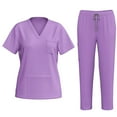 thumbnail image 2 of BiZtdJrK Sale of The Day Prime Today Scrubs for Women Casual Short Sleeve V Neck Tshirts and Drawstring Elastic Waist Scrub Pants 2 Piece Outfits Quick Dry Nurse Medical Uniform Purple M, 2 of 8