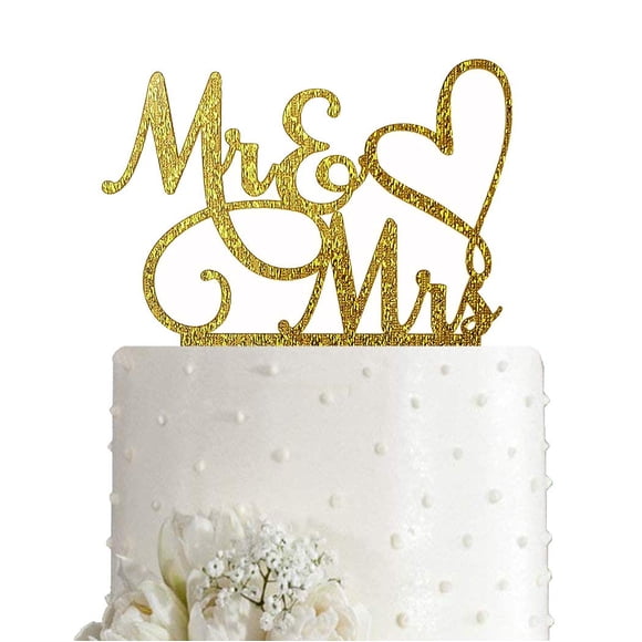 Topper para pastel AMINJIE Mr and Mrs dorado con brillo acrílico