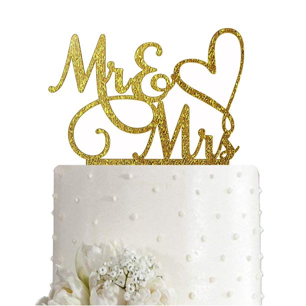Topper para pastel AMINJIE Mr and Mrs dorado con brillo acrílico