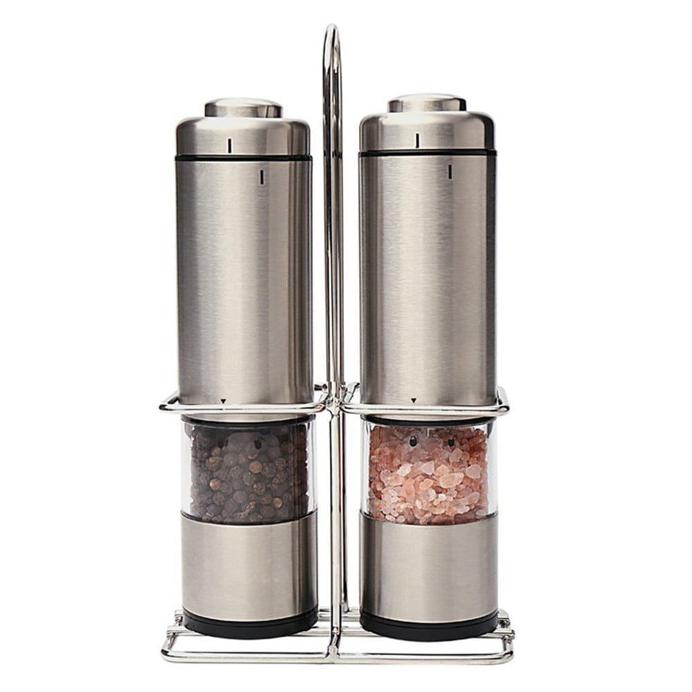 Premium Stainless Steel Salt and Pepper Grinder Set With Stand Salt Grinders and Pepper Mill Shaker Mills Set Salt and Pepper Shakers with Adjustable Coarseness 
