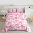 thumbnail image 3 of Manfei Kawaii Princess Bowknot Bedding Comforter Set for Teen, Romantic Love Heart Twin Comforter Sets, Pink Square Checkered Reversible Bedding Set, Super Cozy Room Decor, 2pcs, 3 of 9