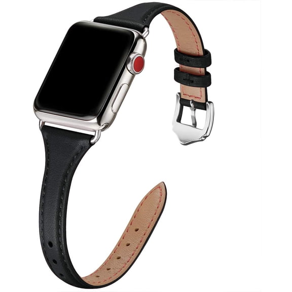 PINHEN Leather Bands Compatible with Apple Watch Band 42mm 44mm 45mm 49mm, Top Grain Leather Strap Slim & Thin Replacement Wristband for iWatch Band Ultra2 Ultra SE & Series 9 8 7 6 5 4 3 2 1