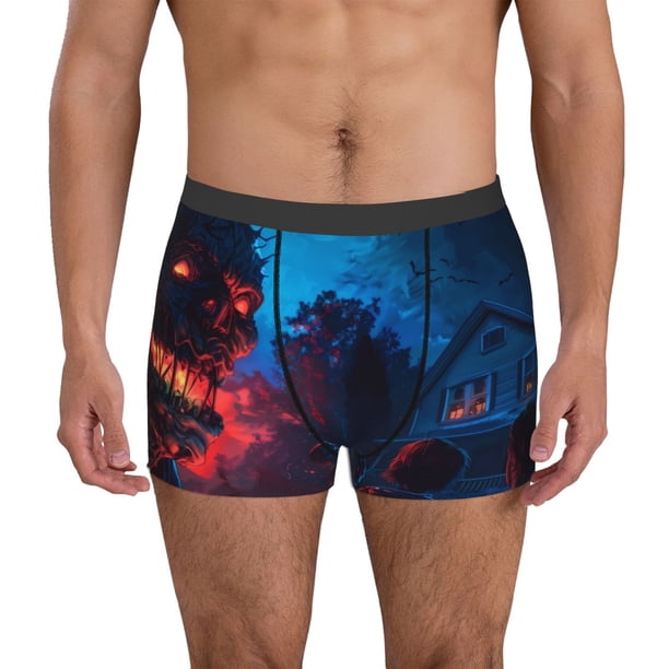 Balery Spooky Halloween Night Scene Calzoncillos bóxer para hombre, ropa interior de algodón suave y transpirable con cinturilla de nailon-Large