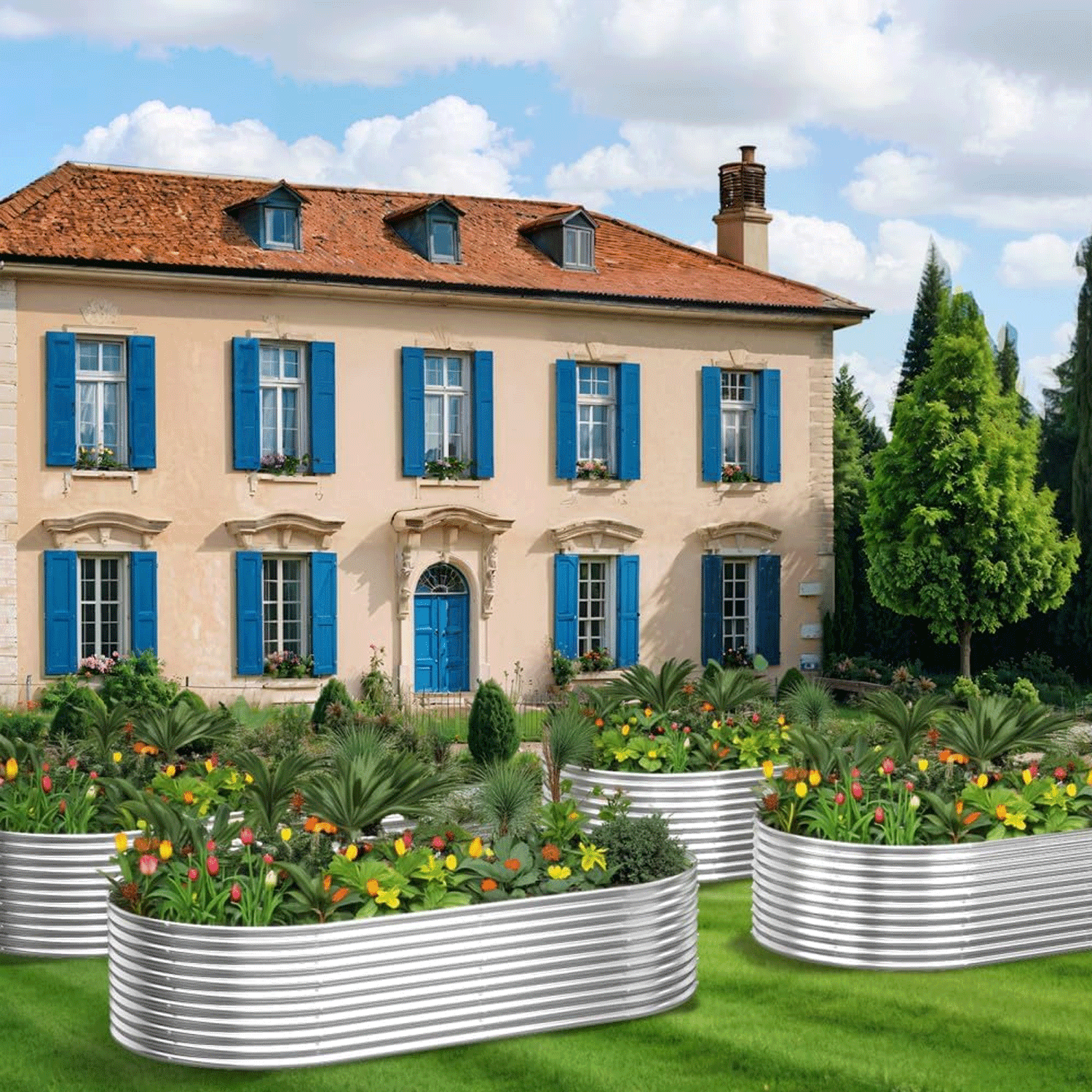 BOYVEN 2 Pack Tall 8x4FT Corrugated Galvanized Steel Raised Garden Bed Outdoor, Oval Raised Beds for Gardening, Metal Above Ground Garden Bed for Vegetables and Flowers