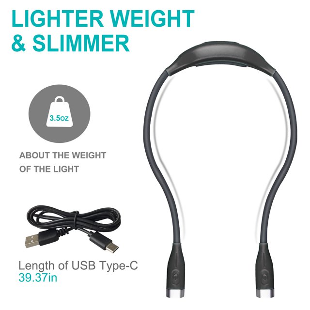 Luz de lectura TUNC LED recargable Manos libres Cuello Sencillez con 6 niveles de brillo ajustables