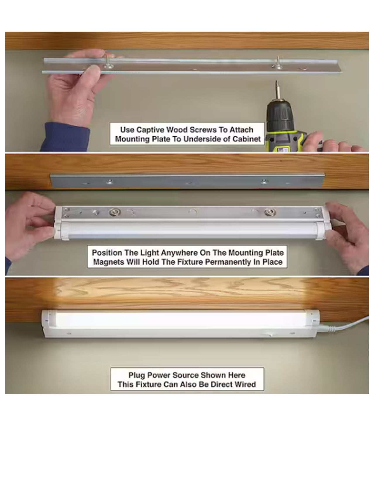 ETI 12” Linkable, Beam Adjustable Under Cabinet LED Light, 300 Lumens, Triac Dim: 3000K to 2000K, Direct Wire or Plug-in, Energy Star, 53502111