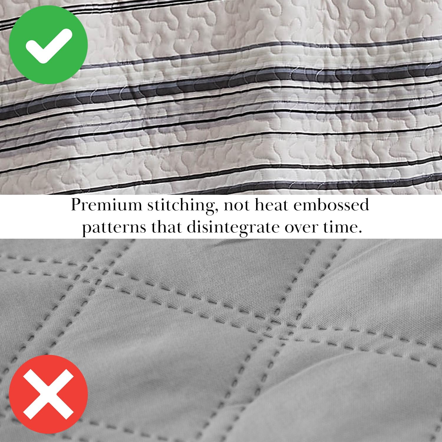 Southshore Fine Living, Inc. Oversized Queen Quilt Set, Striped Grey Quilt Bedspread Queen or Full, 3-Piece Coastal Bedding Set with Quilt and 2 Matching Shams, Soft Microfiber Quilt, Grey Stripes