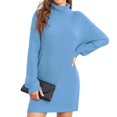 thumbnail image 1 of Vestido suéter de cuello alto para mujer Vestido elegante informal suelto de color puro Jersey de manga larga Vestido de punto acanalado para oficina Azul XXL, 1 of 8