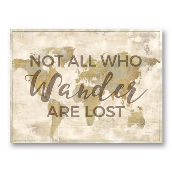 Inspirational "Not All Who Wander Are Lost" Map by Marie Elaine Cusson; One 14x11in Unframed Paper Poster