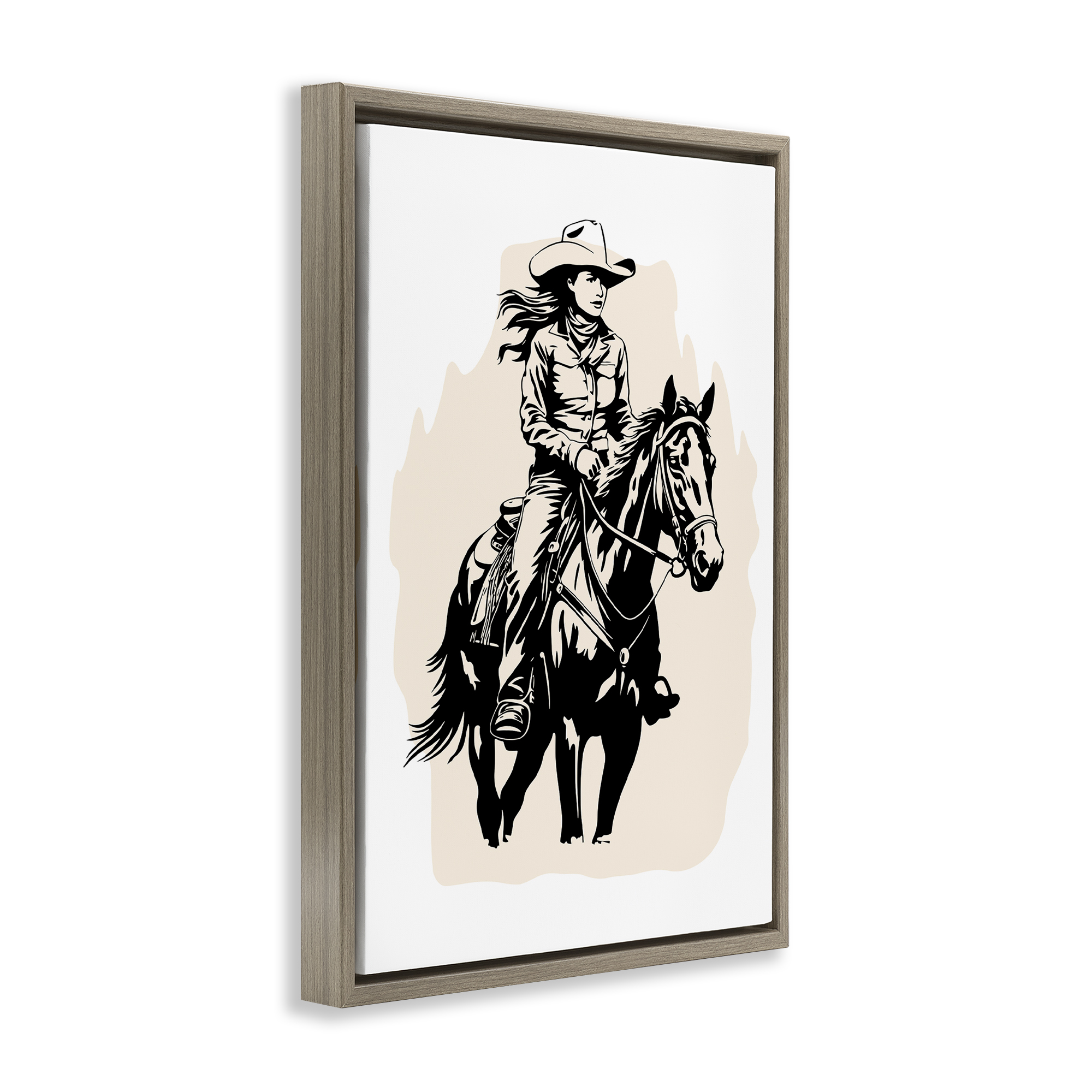 Stupell Industries Saddle Sisters Cowgirl People Painting Brown Floater Framed Canvas Art Print Wall Art, 17 x 25