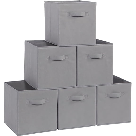 Kisportee 11" Collapsible Fabric Storage Cubes, 6 Pack Foldable Collapsible Cube Organization with Handle for Clothes, Toys, Books (Gray)