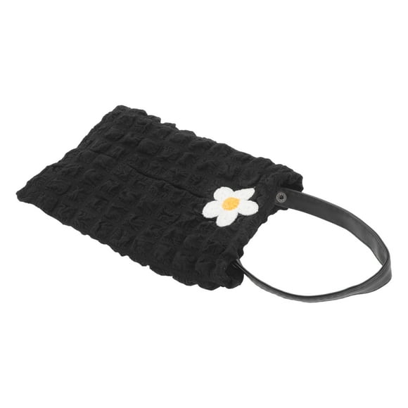 Unique Bargains Car Tissue Holder Car Tissue Box Organizer Puff Pastry Polyester 28x18x2cm Black Small Flowers 1 Pcs