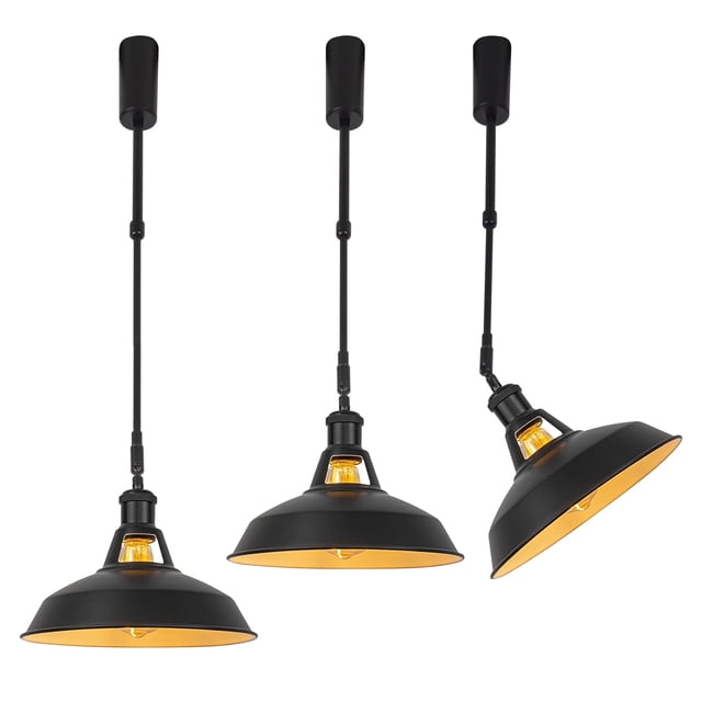 FSLiving Adjustable Height Track Pendnat Light H-Type Macaron Retractable Track Spotlight with Telescoping Rod Adjustable Gimbaled Lamp-Post Halo Track DIY Instant On Cover Lamp, Black - 3 Lights