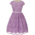 thumbnail image 3 of Big Girl Cap Sleeve V Neck Flower Border Stretch Lace Corsage Belt Flower Girl Dress (20JK66S) Lilac 14, 3 of 4