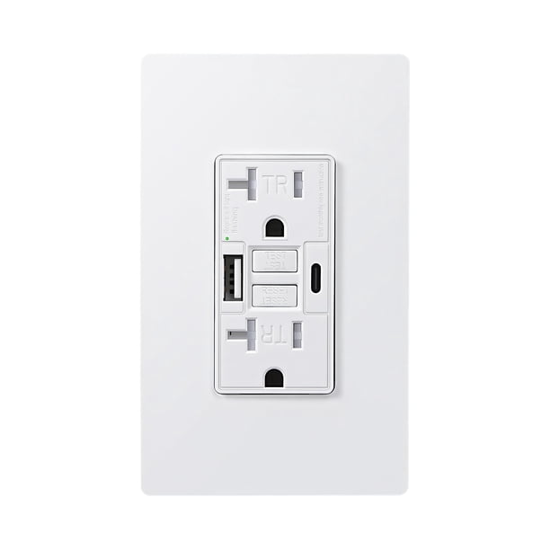 Enchufe GFCI DEWENWILS de 20 A con puertos USB-A y USB-C de 4,8 A/24 W