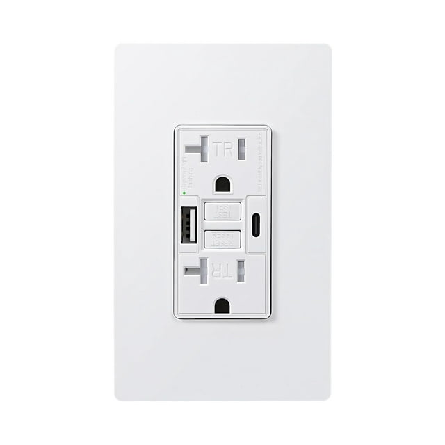 Enchufe GFCI DEWENWILS de 20 A con puertos USB-A y USB-C de 4,8 A/24 W