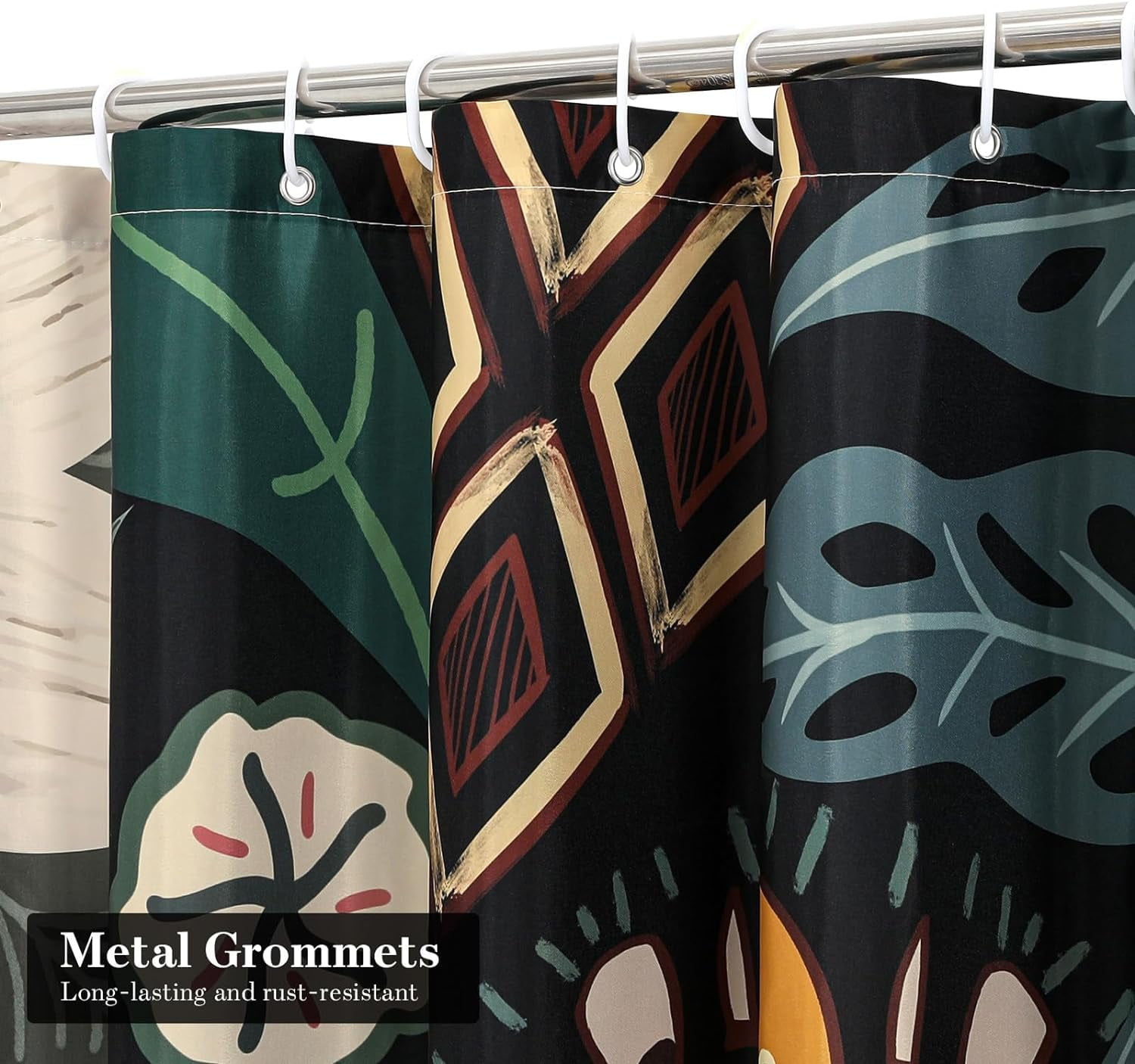 Extra Long Boho Floral Shower Curtain 72 x 84, Chic Elegant Bathroom Shower Curtain with Tropical Leaves, XL Rustic Flower Shower Curtains for Vintage Bathroom Decor