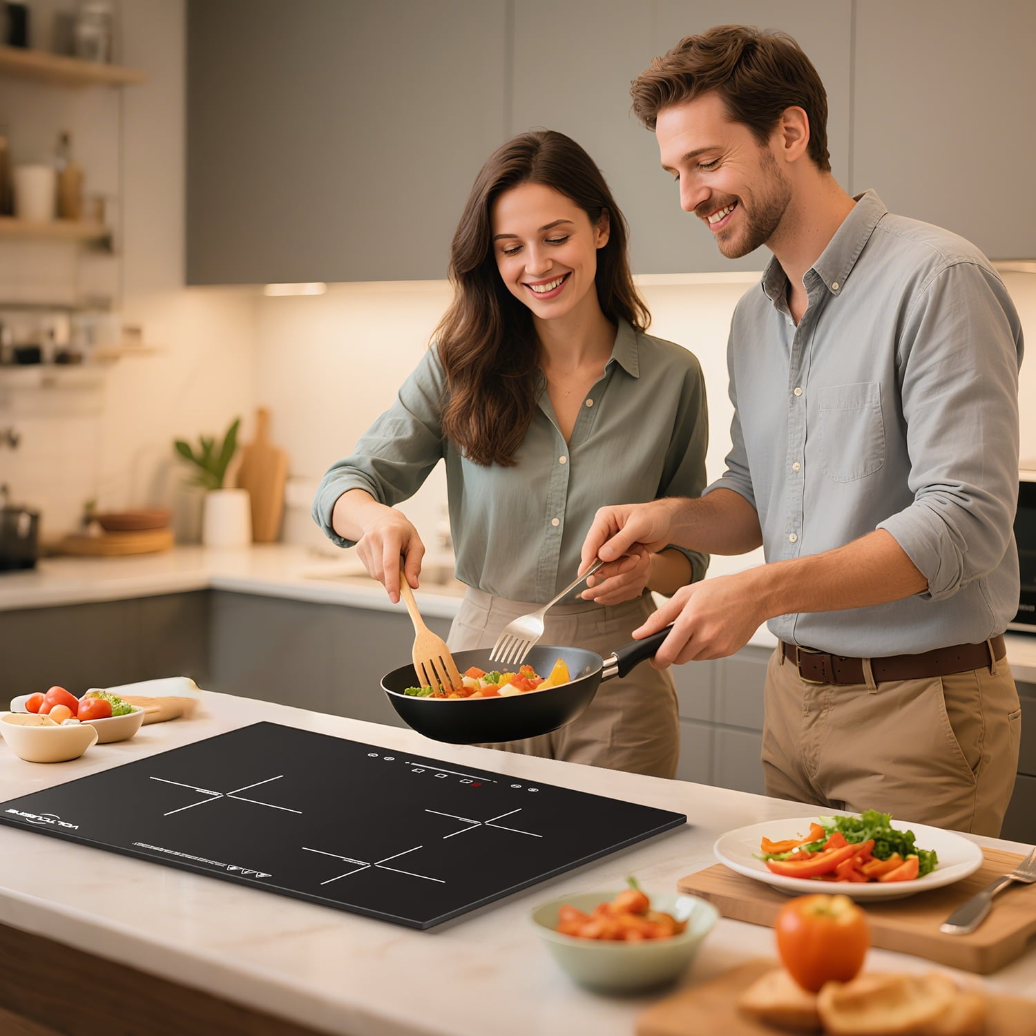 VoltCuisine Induction Cooktop 3 Burner, Shatter-proof Flat Glass Top, 9 Heat Settings, LED Touch Display with Child Safety Lock & Overheat Protection