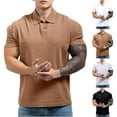 thumbnail image 1 of HVOBTTY Mens Summer Soft Versatile Pullover Casual Fashion Comfortable Solid Color Collared Short Sleeve Loose Breathable Daily Base Shirts Khaki, XXXL, 1 of 5