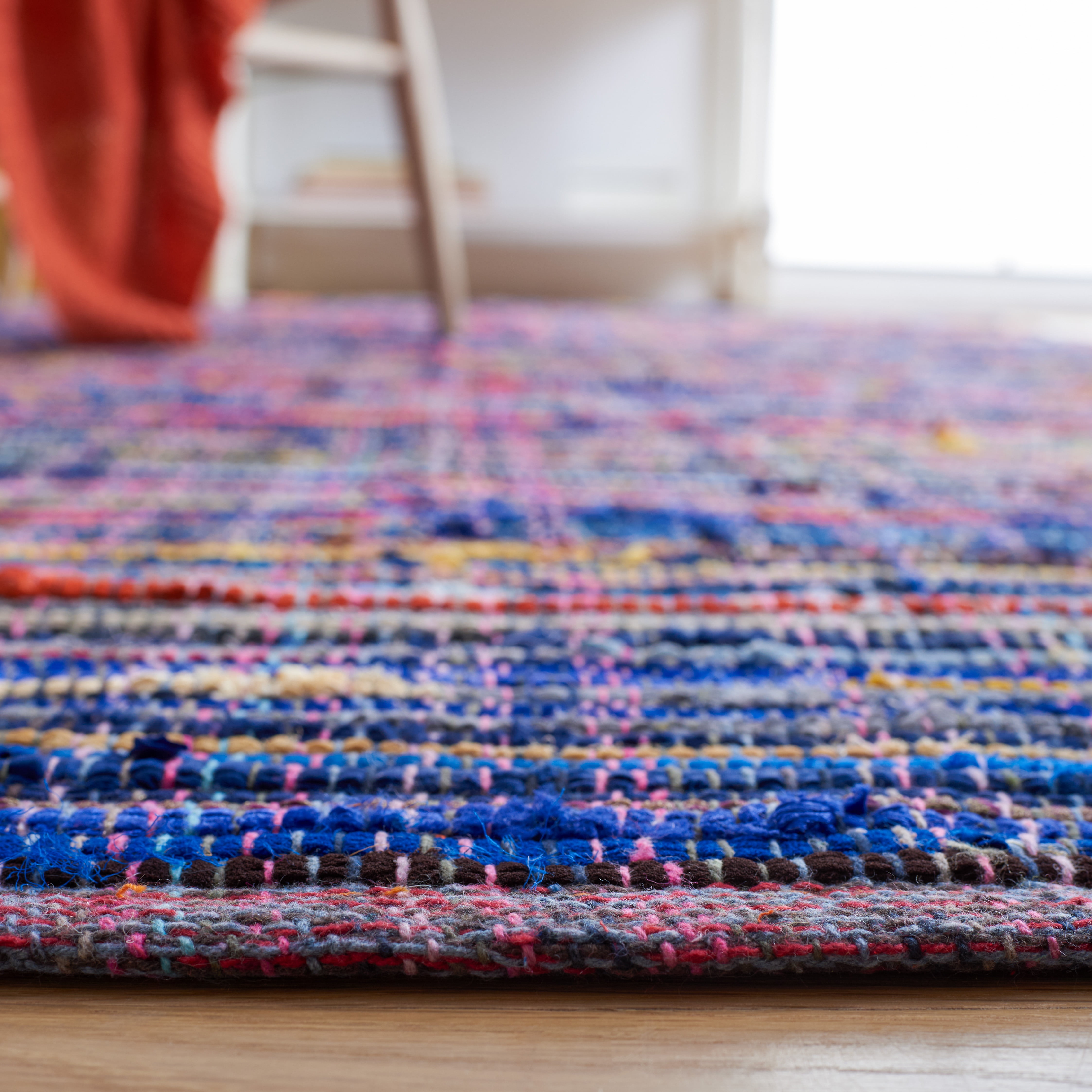 SAFAVIEH Rag Petar Striped Cotton Area Rug, Blue/Multi, 5' x 8'