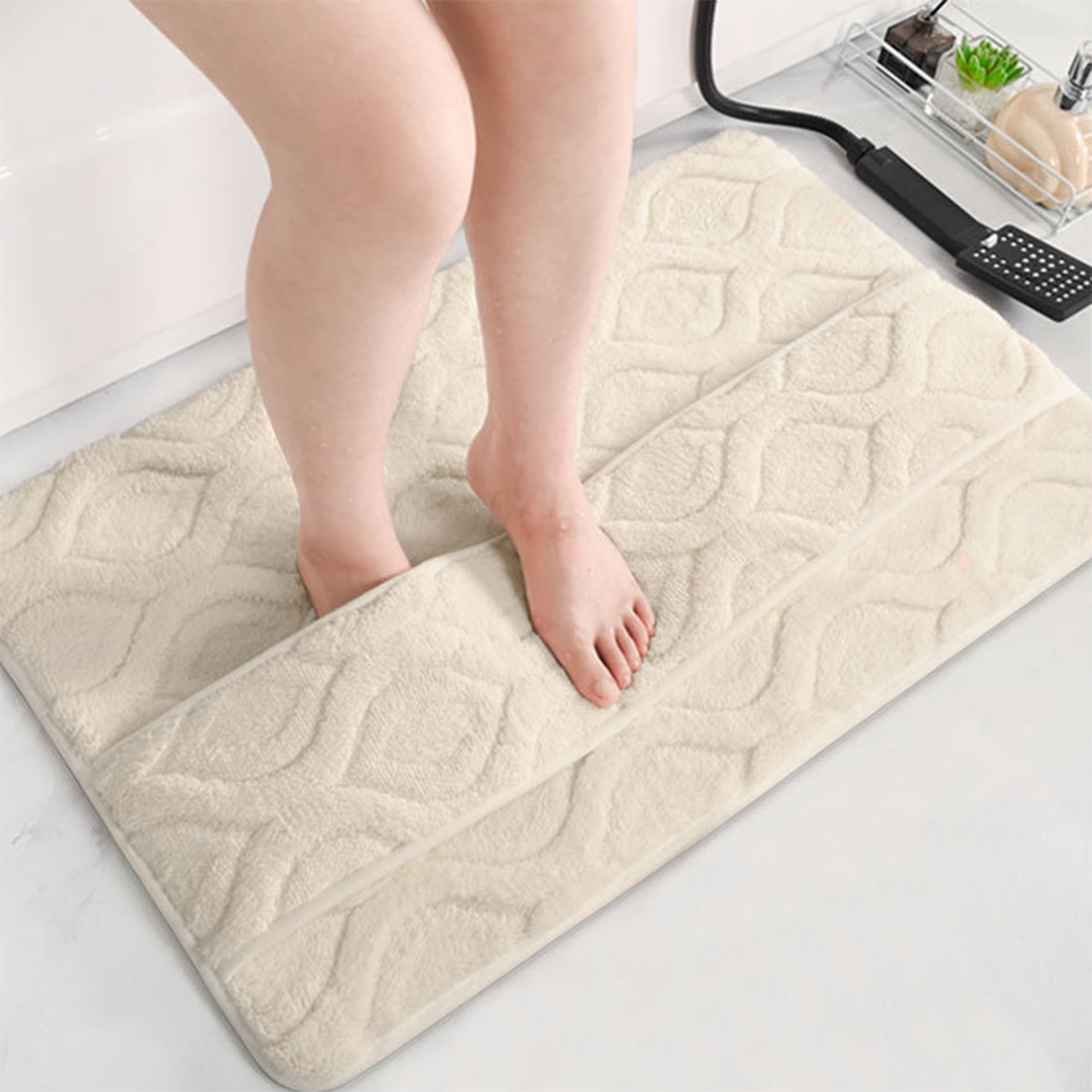 Unique Bargains Quick Dry Bath Mat Non Slip Washable Absorbent Rug White 16" x 24"