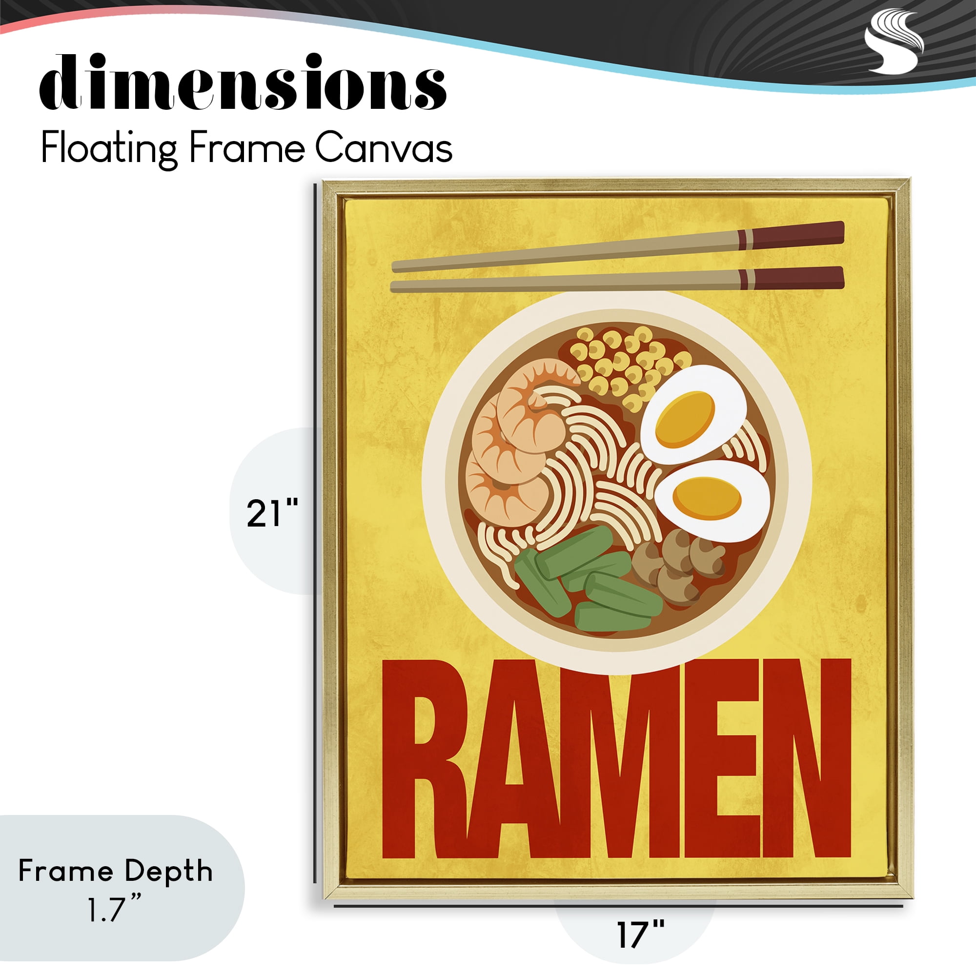 Stupell Industries Bright Ramen & Chopsticks Gold Framed Floater Canvas Wall Art, design by Marcus Prime