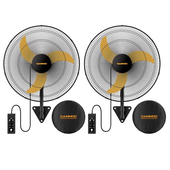CAMMOO 2-Pack 20" Oscillating Wall Mount Fan with 600D Oxford Cover, 3-Speed High Velocity Industrial Commercial Outdoor Fan with 3.3ft Wired Remote, 6.6ft Power Cord for Garage, Workshop, Gym