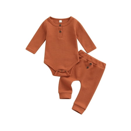 

BrilliantMe Kids Baby Girls Boys Solid Color Long Sleeves Jumpsuit Bottom Snap Elastic Trousers Outfits Red 6-9 Months