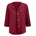 thumbnail image 4 of Nooxsoe Women's Cotton Linen Button Down Shirt Half Sleeve V Neck Button Down Blouse Linen Shirts for Women Womens Linen Shirt Womens Short Sleeve Tops Red 5XL, 4 of 9