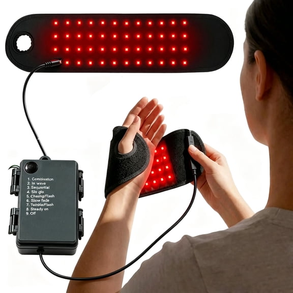 Kovaria Therawrap for Carpal Tunnel,Red Therayp, 3-Heat-L | 48 LED Beads, 660nm & 850nm Light Therapy Device, 1200mAh Cordless Rechargeable Heated Wrist Massager for Daily Use